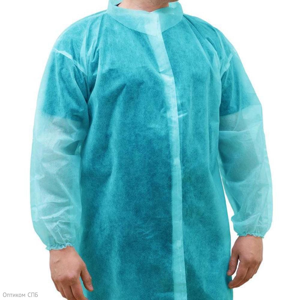 Халат одноразовый на липучках, голубой, размер 52-54, 10 штук в упаковке