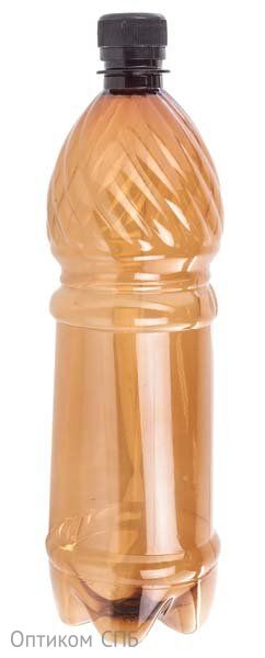 Бутылка ПЭТ с крышкой, 1 литр, узкое горло 28 мм, коричневая, 75 штук в полиэтилене