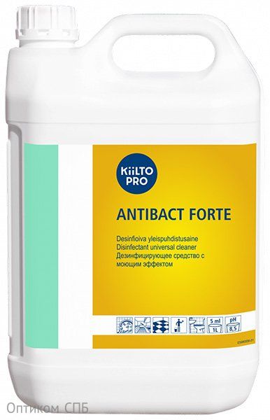 Дезинфицирующее средство с моющим эффектом Kiilto Antibact Forte предназначено для дезинфекции и очистки кухонных поверхностей. Слабощелочное жидкое средство без ароматизаторов и красителей. Содержит четвертичные аммонийные соединения. Безопасно для обрабатываемых поверхностей. Применяется на объектах пищевой промышленности, предприятиях общественного питания, гостиничных комплексах, детских и дошкольных учреждениях, в быту.
