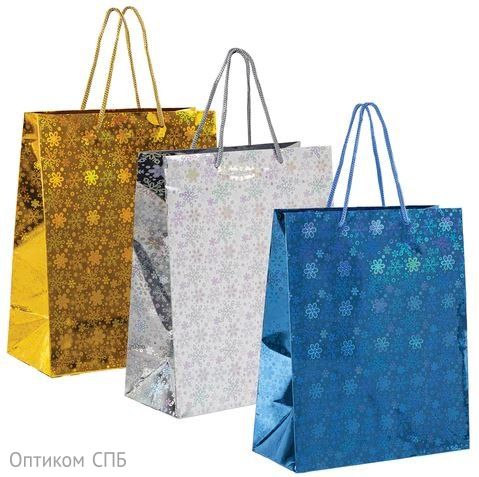 Пакет подарочный Золотая Сказка голография, 26x13x32 см, ассорти 3 цвета