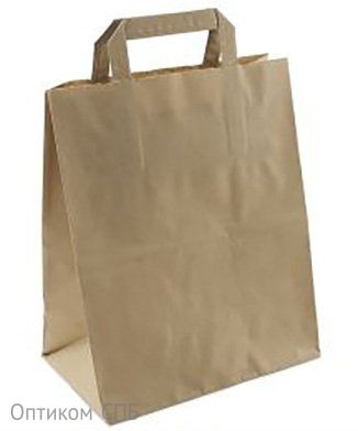 Пакет-сумка крафт, 24+14х28 см, 80 г/м2, с плоскими ручками, 300 штук