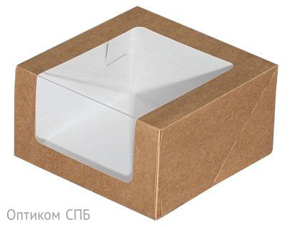 Коробка для торта 180х180х100 мм, крафт, с окном, 120 штук