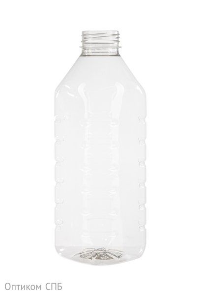 Бутылка квадратная с ребрами без крышки, 1000 мл, широкое горло 38 мм, прозрачная, 54 штуки