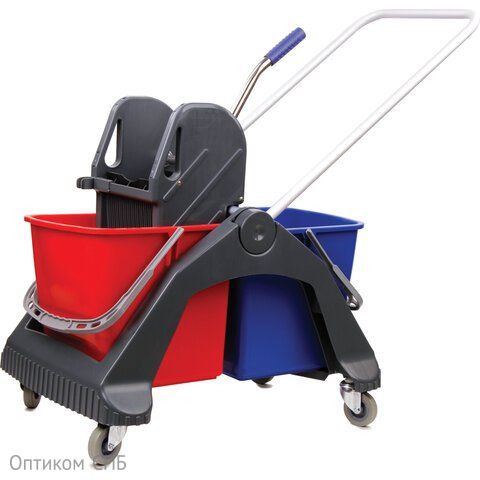 Тележка уборочная BRABIX, 2 съемных ведра 30 л, механический отжим, пластиковый каркас