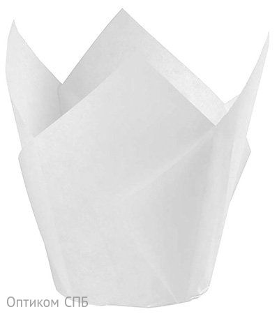 Розетка бумажная для пирожных Тюльпан, диаметр 50 мм, высота 90 мм, белая, 4000 штук