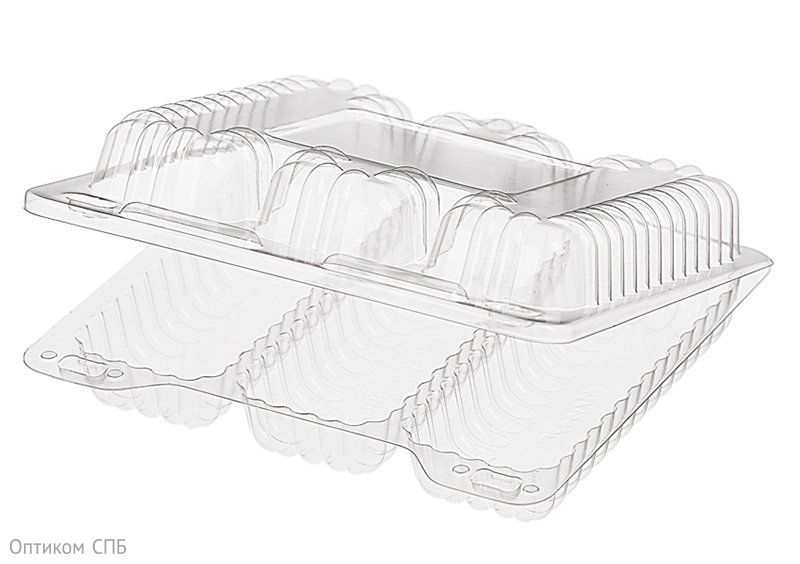 Контейнер с неразъемной крышкой 173х158х43 мм для эклеров, 3 ячейки, 400 штук