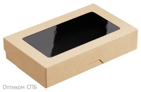 Упаковка OneBox, 1000 мл, 200х120х40 мм, крафт/черное дно, 25 штук