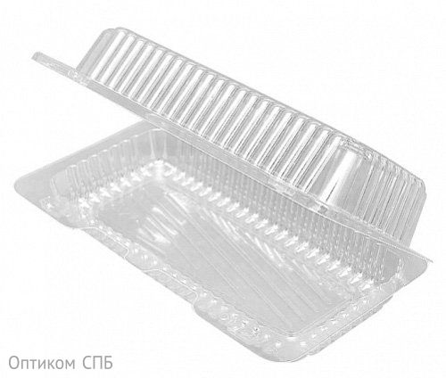 Контейнер SL-18 с неразъёмной крышкой изготовлен из прозрачного полистирола, предназначен для упаковки пищевых продуктов. Соответствует санитарным нормам. Устойчив к воздействию жиров и кислот. Сохраняет форму и не растрескивается при низких температурах, пригоден для использования в холодильных условиях. Корпус усилен рёбрами жёсткости, обеспечивает прочность и позволяет безопасно штабелировать заполненные контейнеры при хранении и транспортировке. Откидная крышка оснащена двойным кнопочным замком. Надёжно фиксируется, предотвращая случайное открывание. Защищает продукты от высыхания, загрязнений и повреждений. Контейнер подходит для заведений фастфуда, кондитерских, кулинарий, доставки еды и кейтеринга. Объём 800 мл, размер 192×82×45 мм. В упаковке 600 штук.