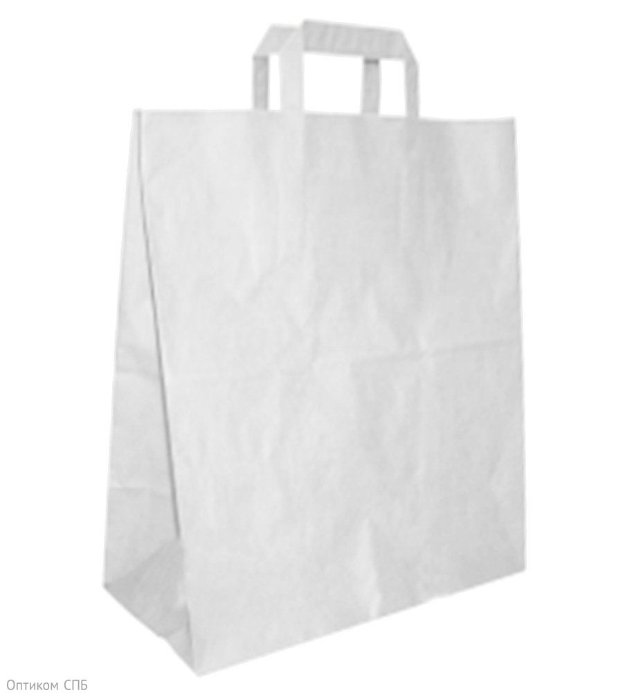 Пакет-сумка с плоскими ручками, 24+14х28 см, 80 г/м2, крафт белый, 400 штук