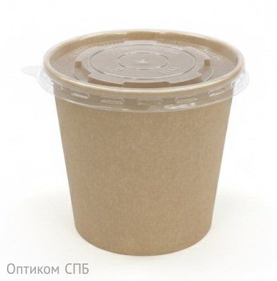 Контейнер бумажный 760 мл, диаметр 116 мм, высота 110 мм, с пластиковой крышкой, крафт/крафт, 250 штук