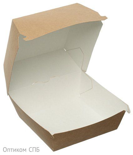 Коробка для гамбургера изготовлена из натуральных материалов. Влагоустойчива и жиронепроницаема, дополнительно обеспечивает высокую сохранность продукта. Не требует сборки за счет объемной склейки. Может быть использована для разогрева в микроволновой печи. Имеет замок-крючок для прочной фиксации крышки. Размер 120х120х100 мм. В коробке 300 штук.