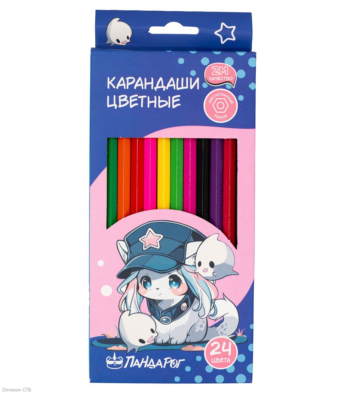 Карандаши цветные ПандаРог Аниме Любимец, 24 цвета, деревянные, шестигранные