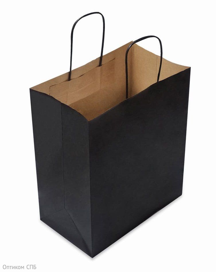 Пакет-сумка с кручеными ручками 24+14x28 мм, 70 г/м2, крафт черный, 250 штук