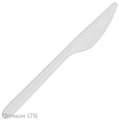 Нож столовый одноразовый выполнен из полипропилена. Подходит для использования для горячих и холодных продуктов. Оснащен зубчиками. Длина 180 мм. Цвет белый матовый. Подлежит вторичной переработке. В упаковке 50 штук, в коробке 1000 штук.
