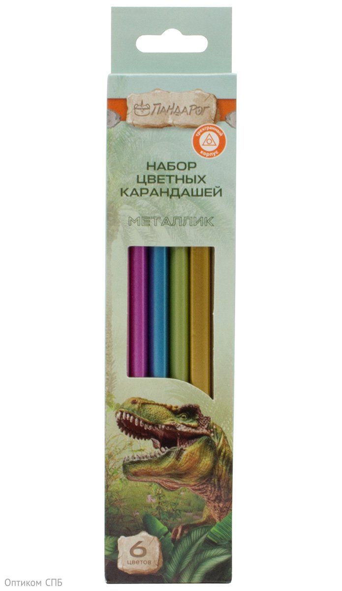 Карандаши цветные ПандаРог Мир Динозавров, 6 цветов, деревянные, трехгранные - фото №1