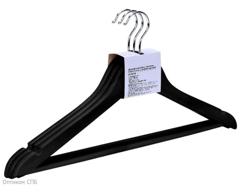 Вешалка-плечики деревянная, размер 48-50, чёрная, 3 штуки в упаковке