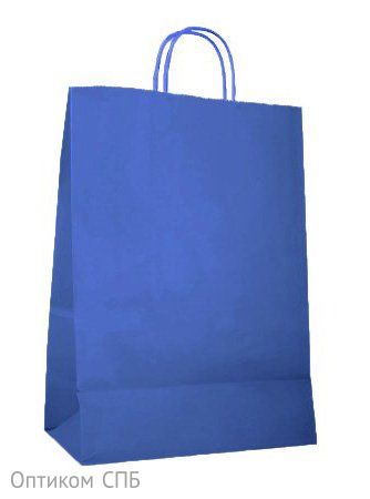 Пакет-сумка с кручеными ручками, 24+14x28 см, 70 г/м2, крафт синий