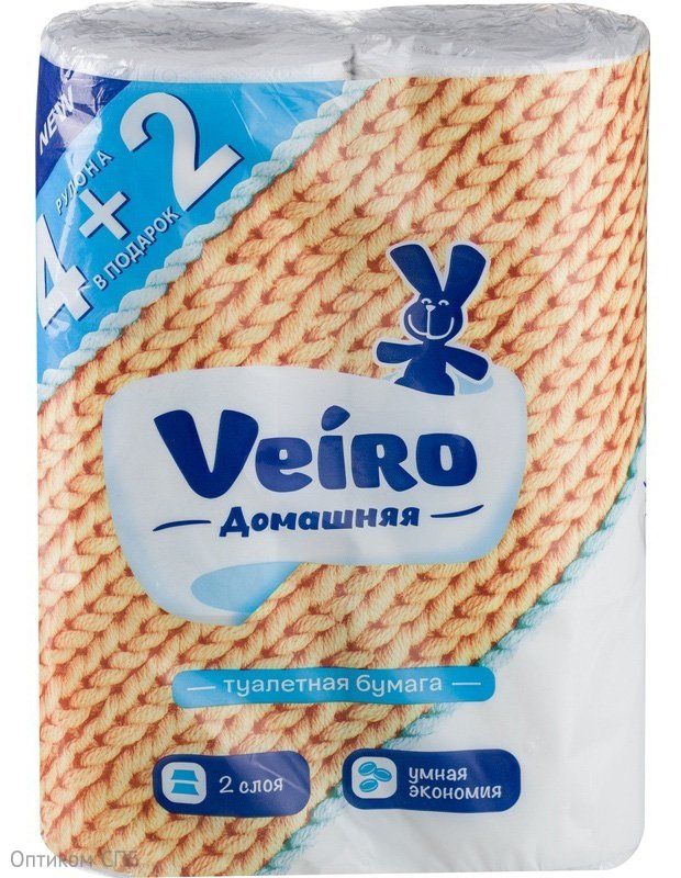 Туалетная бумага Veiro Classic, 2-слойная, белая, 15 метров, 4+2 рулона в упаковке