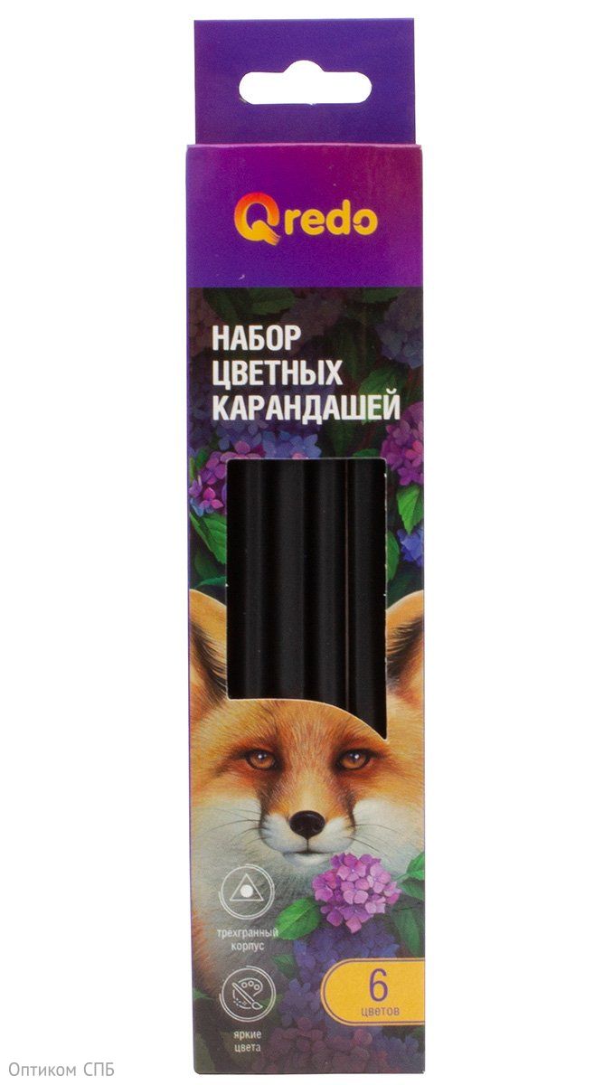 Карандаши цветные Qredo Fox, 6 цветов, пластиковые, трехгранные