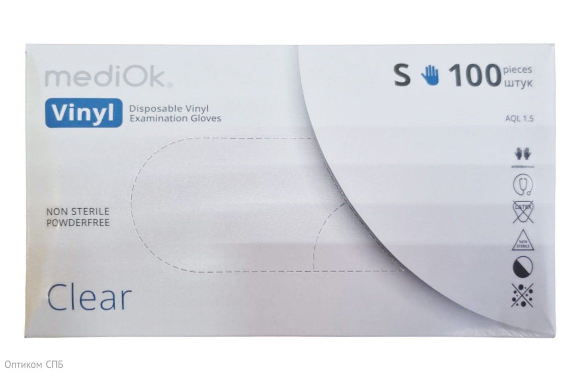 Перчатки виниловые неопудренные MediOk, размер S, прозрачные, 100 штук