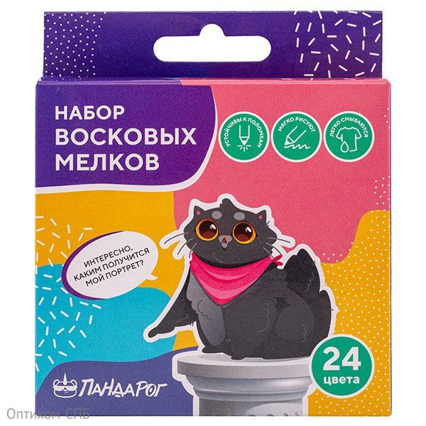 Мелки восковые ПандаРог "Творческие котики" 24 цвета