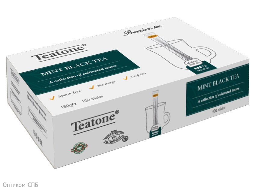 Чай черный с мятой Teatone 100 стиков в упаковке