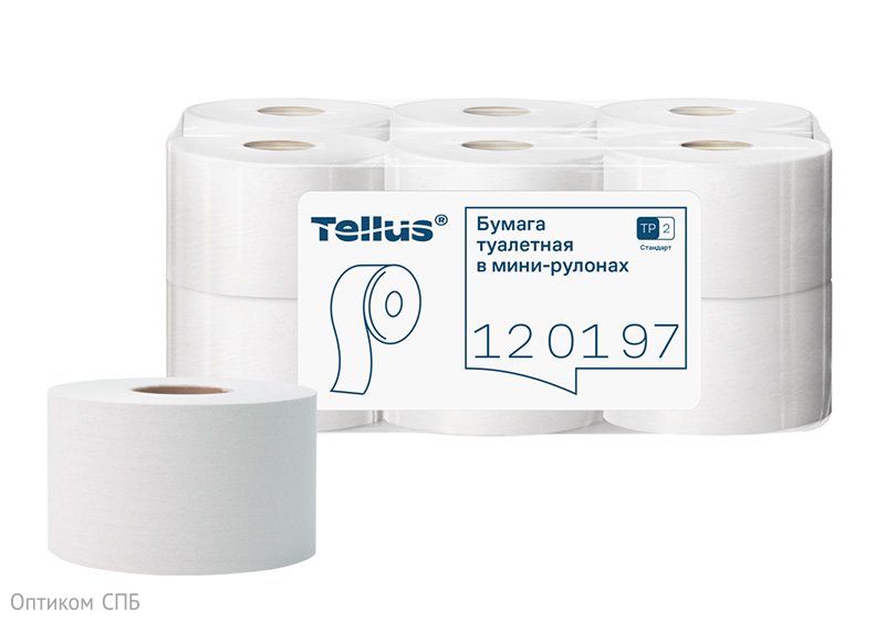 Туалетная бумага Tellus Стандарт в мини-рулонах - туалетная бумага базового качества. Производится из макулатуры (переработанного экологически чистого сырья), без перфорации и тиснения. Повышенная емкость гарантия минимального обслуживания. Экономичное решение Tellus в сочетании с держателем для использования в местах со средней и высокой проходимостью. Примерный расход на одного посетителя - 1,15 метра. Бумага совместима с диспенсером Торк системы Т2 со смотровым окном для своевременной замены рулона.
