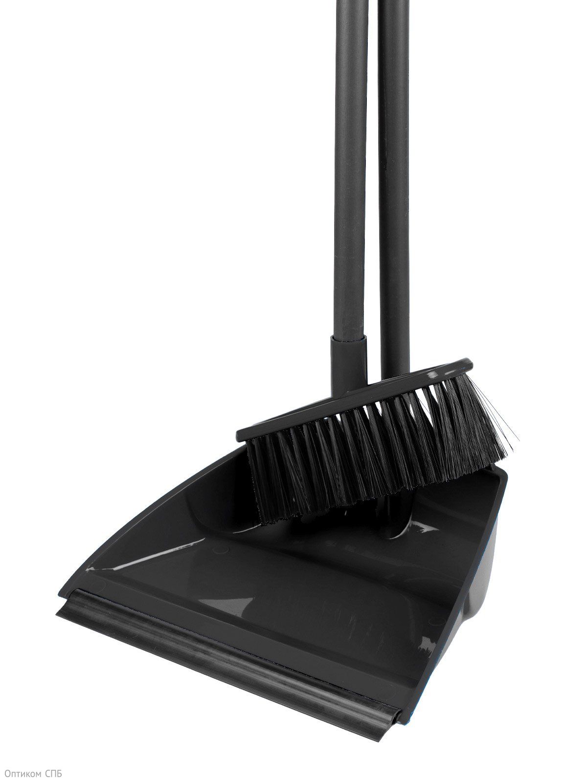 Комплект для уборки Optiline щетка Ленивка с совком на длинных ручках, черный - фото №1
