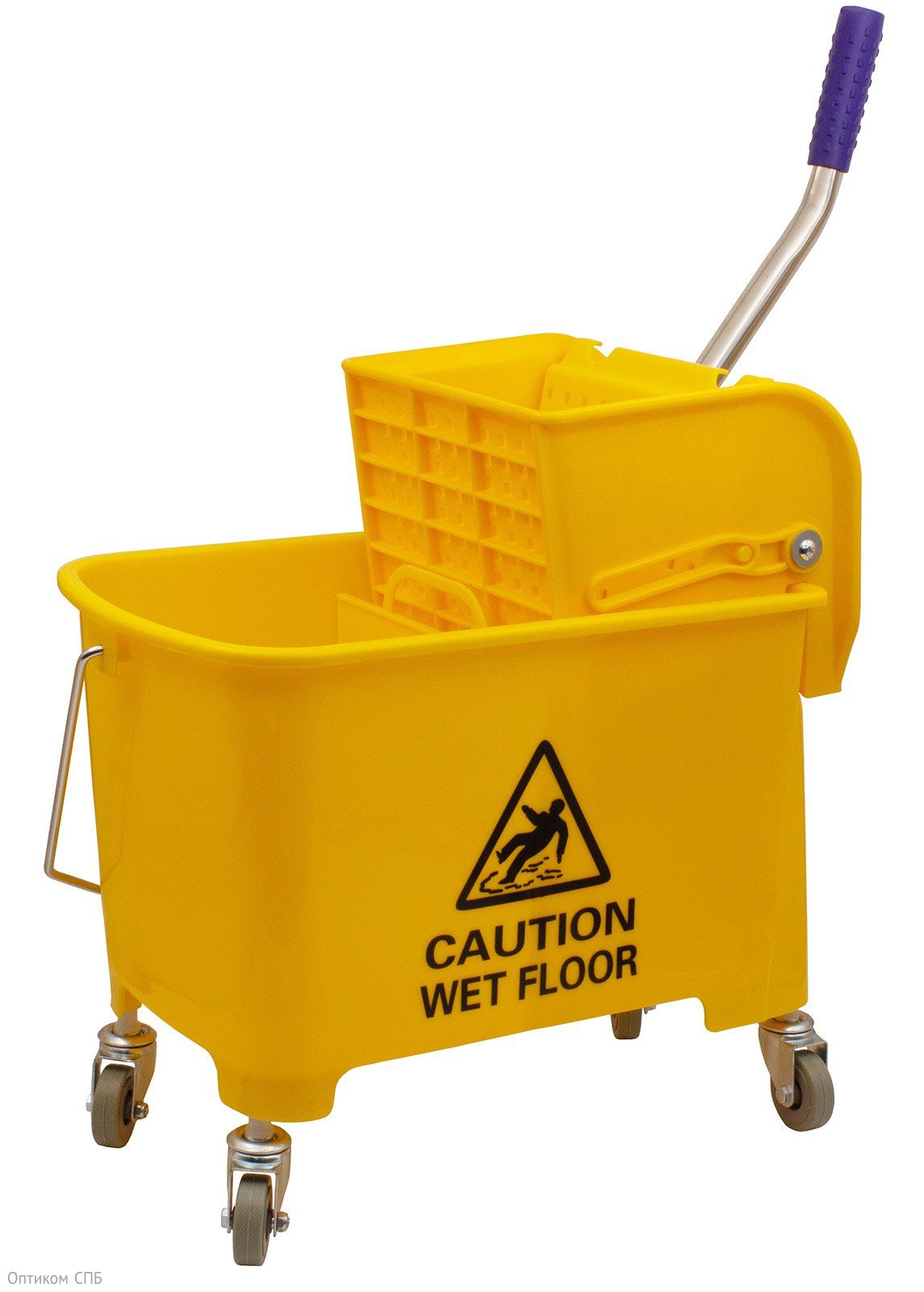 Ведро на колесах Optiline выполнено из противоударного пластика желтого цвета. Объем 20 литров. Используется для мытья полов во внутренних помещениях. Наличие совместимого с любыми насадками отжима исключает контакт грязного инвентаря с руками. Разделительная пластина внутри ведра, удерживает моющий раствор отдельно от воды для полоскания, благодаря чему обеспечивается прекрасный результат при уборке, происходит экономия моющих средств и оптимизация затрат рабочего времени и усилия. Сетчатая поверхность отжима удерживает мусор и мелкую грязь внутри. Металлическое основание с колесиками облегчает маневренность инвентаря, сокращает время профессиональной уборки помещений, не царапает покрытие пола.